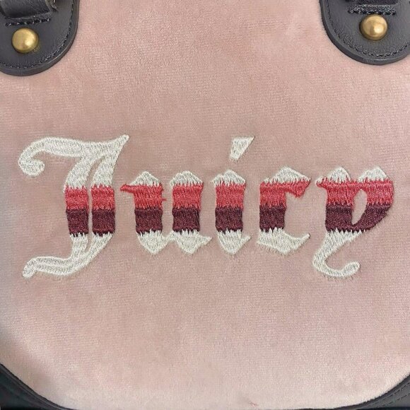 Juicy Couture Retro Vibe Pink Velour Brown Trim with Heart Charm Satchel Bag NWT - Picture 9 of 10